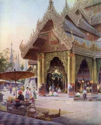 Heiligdom op het Platform van de Shwedagon Pagode, Rangoon, Birma 1905